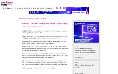 Equiniti launches online employee share portal - Employee ...