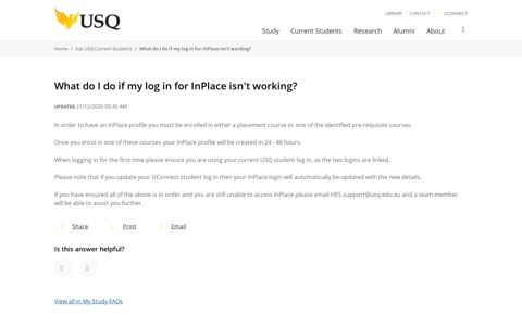 What do I do if my log in for InPlace isn't working?: Ask USQ ...