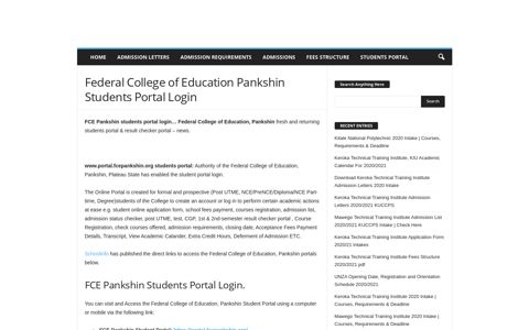 Federal College of Education Pankshin Students Portal Login ...