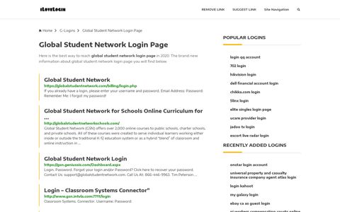 Global Student Network Login Page ❤️ One Click Access