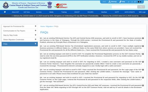 FAQs on Migration to GST - CBIC GST