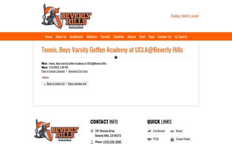 Tennis, Boys Varsity Geffen Academy at UCLA@Beverly Hills ...