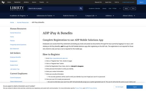 ADP iPay & Benefits | Human Resources | Liberty University