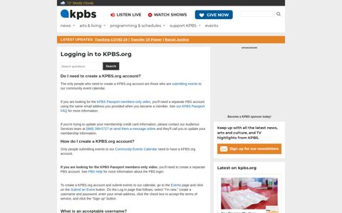 Logging in to KPBS.org | KPBS