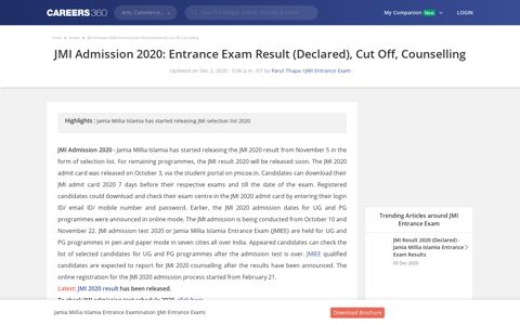 JMI Admission 2020: Entrance Exam Result (Declared), Cut ...