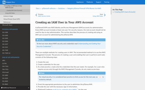 Creating an IAM User in Your AWS Account - Netgate Docs