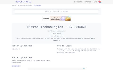 Hitron-Technologies CVE-30360 Default Router Login and ...