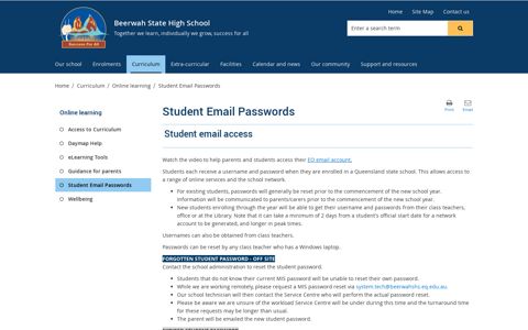 Student Email Passwords - Beerwah State High School