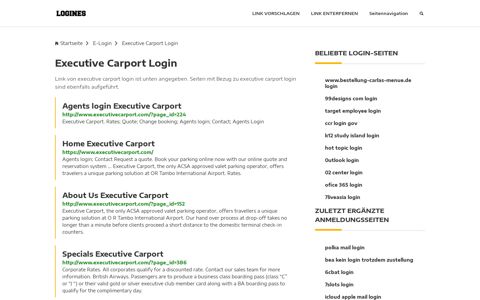 Executive Carport Login | Allgemeine Informationen zur Anmeldung