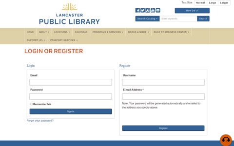 Login or Register - Lancaster Public Library