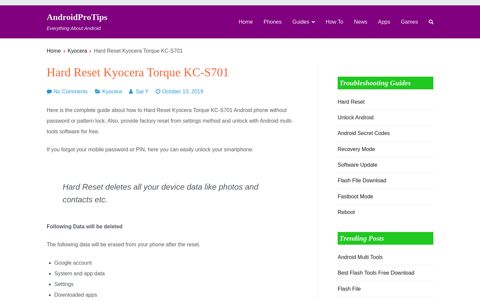 How to Hard Reset Kyocera Torque KC-S701 (If Forgot ...