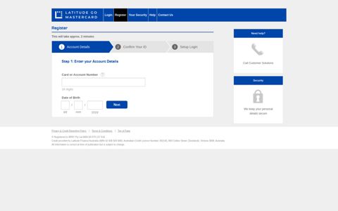 Register - Latitude GO MasterCard Online Service Centre