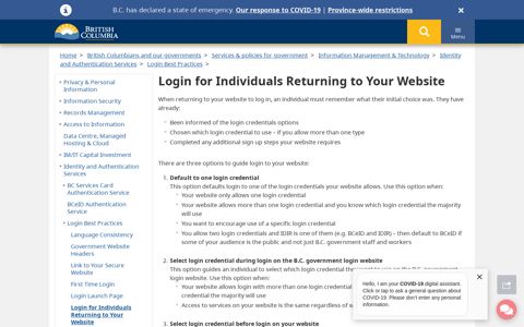 Login for Individuals Returning to Your Website - Province of ...