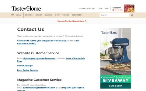 Contact Taste of Home | Customer Service, Magazine Editors ...