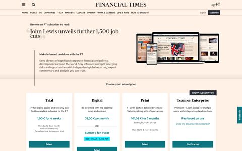 John Lewis unveils further 1,500 job cuts | Financial Times
