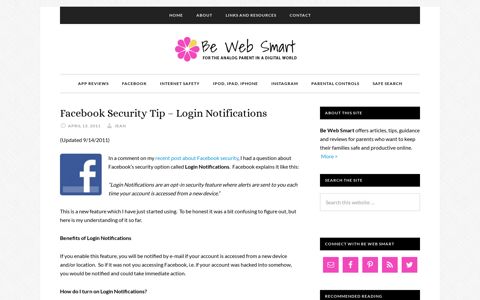 Facebook Security Tip – Login Notifications | Be Web Smart
