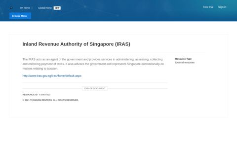 Inland Revenue Authority of Singapore (IRAS) | Practical Law