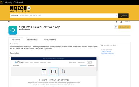 Sign into iClicker Reef Web App (Web Application) | MizzouOne