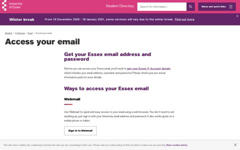 Access your email | University of Essex