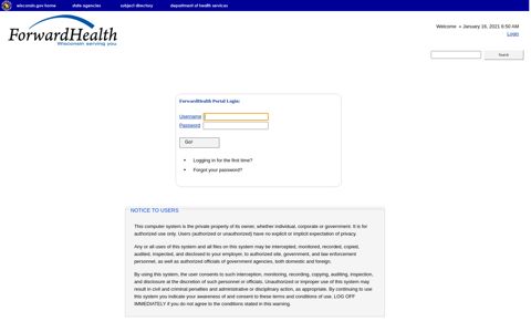 Secure Site Login - ForwardHealth Portal