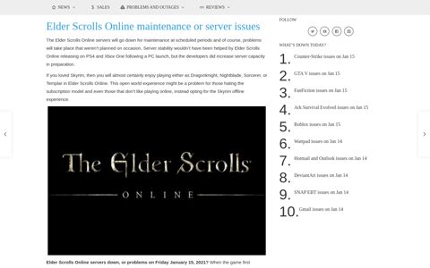 Elder Scrolls Online maintenance or server issues, Dec 2020