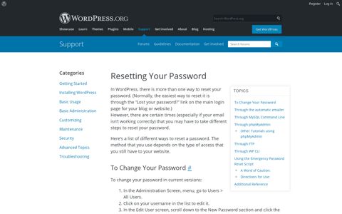 Resetting Your Password | WordPress.org