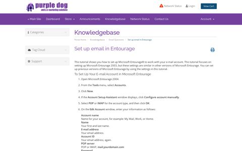 Set up email in Entourage - Knowledgebase - Purple Dog