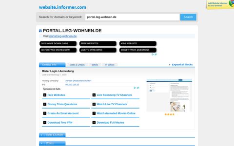 portal.leg-wohnen.de at WI. Mieter Login / Anmeldung