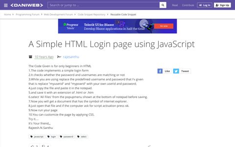 select - A Simple HTML Login page using JavaScript | DaniWeb