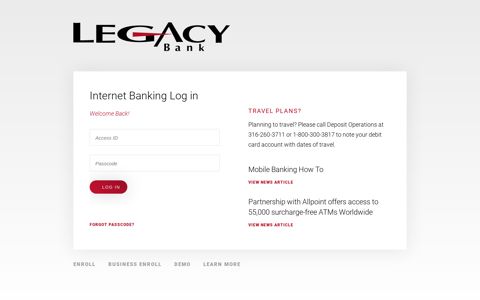 Internet Banking Log in - Legacy Bank