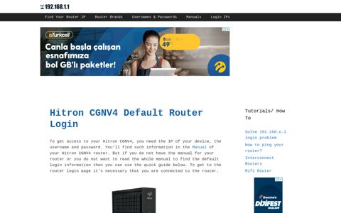 Hitron CGNV4 - Default login IP, default username & password