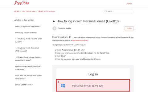 How to log in with Personal email (LiveID)? – AppXite