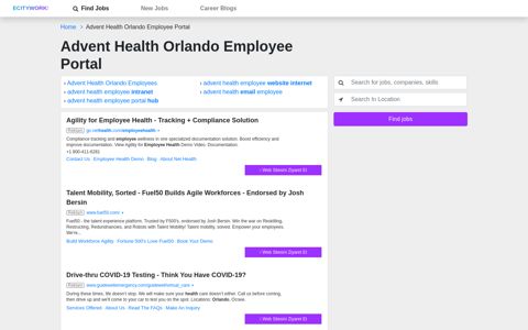 Advent Health Orlando Employee Portal, Jobs EcityWorks