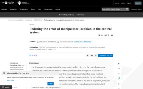 Reducing the error of manipulator Jacobian in the control system