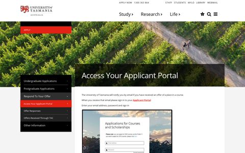 Access Your Applicant Portal - Apply | University of Tasmania