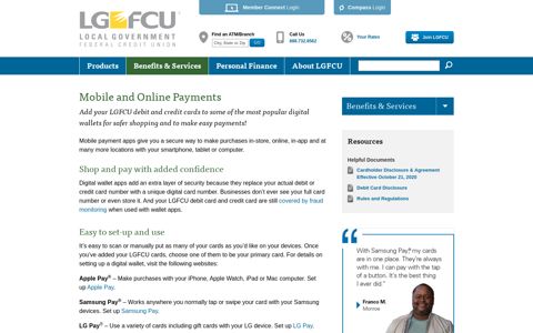 Mobile payment apps for LGFCU debit and credit cards