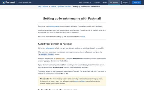 Setting up iwantmyname with Fastmail | Fastmail