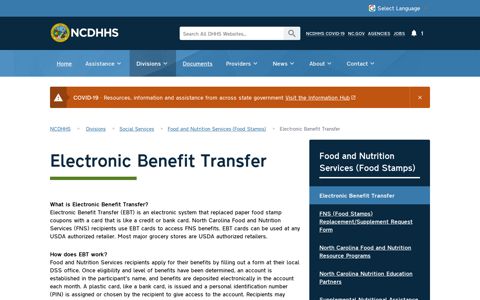 Electronic Benefit Transfer - NCDHHS