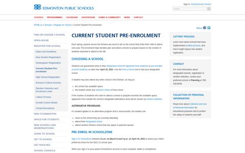 Current Student Pre-enrolment - Edmonton Public Schools