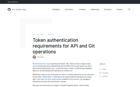 Token authentication requirements for API and Git operations ...