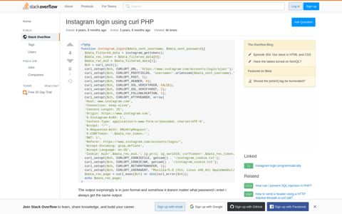 Instagram login using curl PHP - Stack Overflow