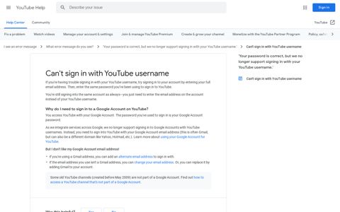 Can't sign in with YouTube username - YouTube Help
