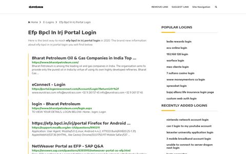 Efp Bpcl In Irj Portal Login ❤️ One Click Access - iLoveLogin