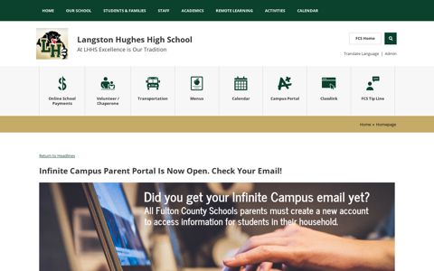 Infinite Campus Parent Portal Is Now Open. Check Your Email!