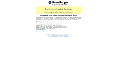 GameRanger Multiplayer Service: Account Login