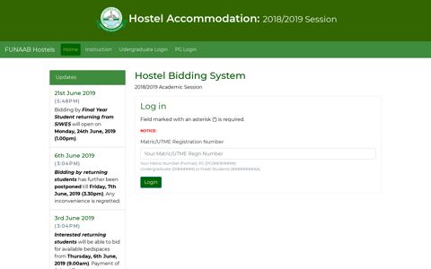 Hostel Accommodation: 2018/2019 Session - FUNAAB · Hostel
