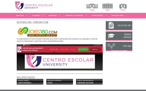 Resumelink: Jobs180.com | Centro Escolar University