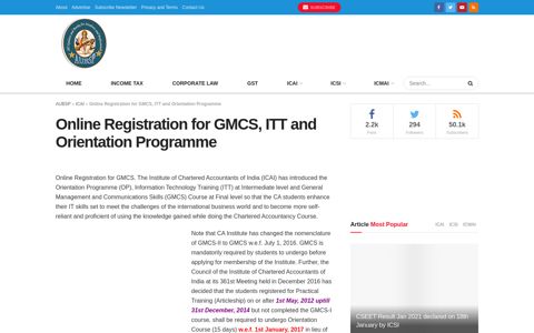 Online Registration for GMCS, ITT and Orientation Programme ...