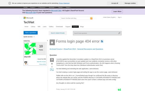 Forms login page 404 error - Microsoft Technet