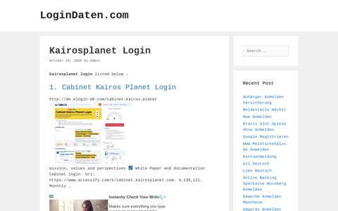 Kairosplanet - Cabinet Kairos Planet Login - LoginDaten.com